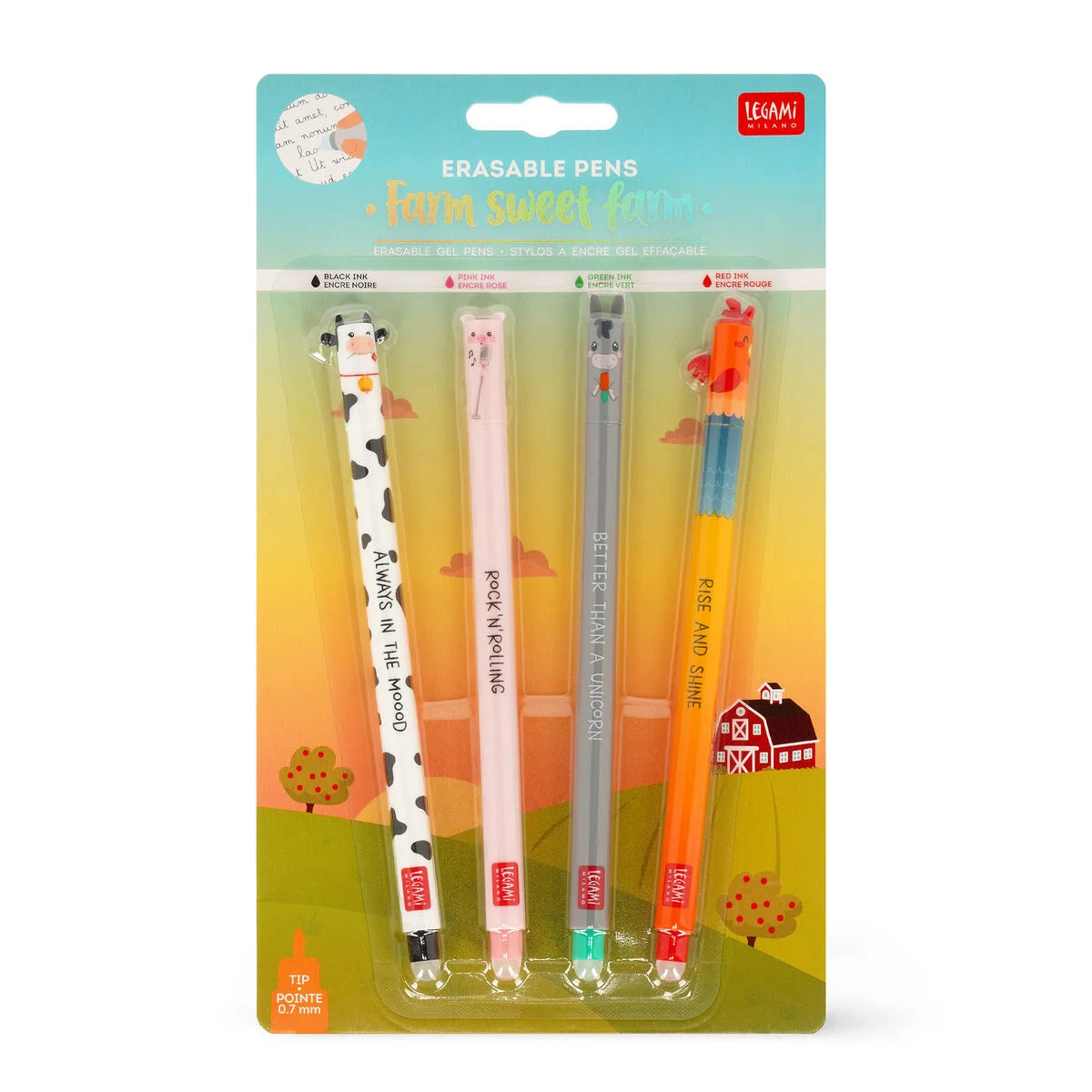 Set de 4 Stylos à Encre Gel Effaçable - FARM SWEET FARM
